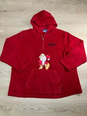 Disney Hoodie Womens 3X Grumpy Red Fleece Sweatshirt Cozy Pullover Snow White